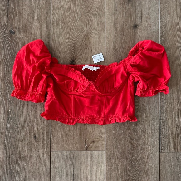 NWT ASTR Feronia Red Puff Sleeve Sweetheart Top - Picture 5 of 13
